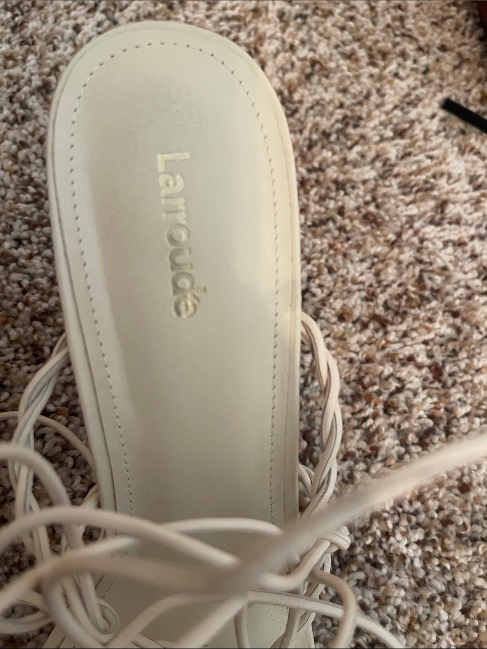 Larroude Lace-Up Strappy Sandals in Cream - Picture 2 of 6